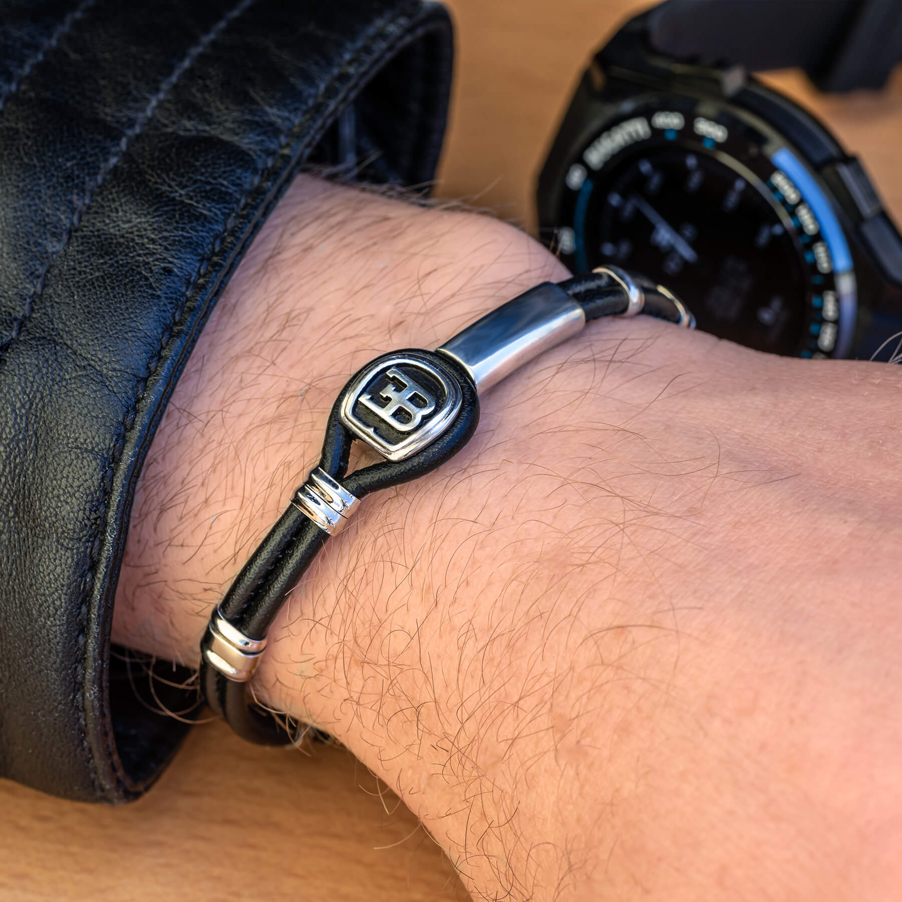 Leather & Sterling Silver Bracelet Black