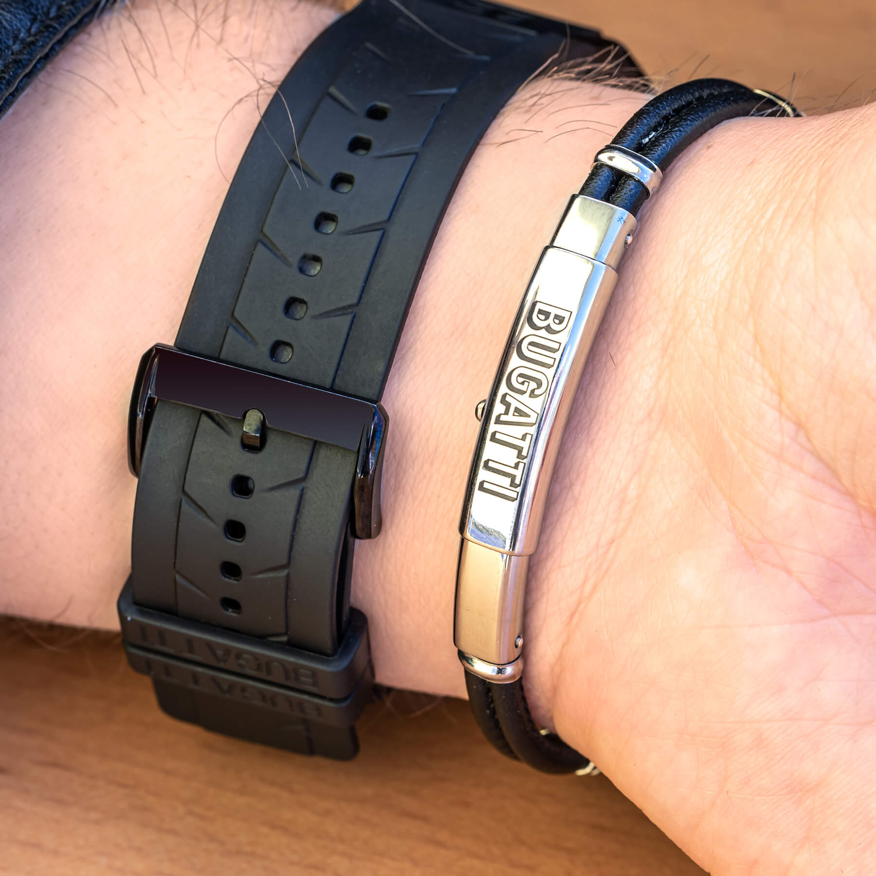 Leather & Sterling Silver Bracelet Black