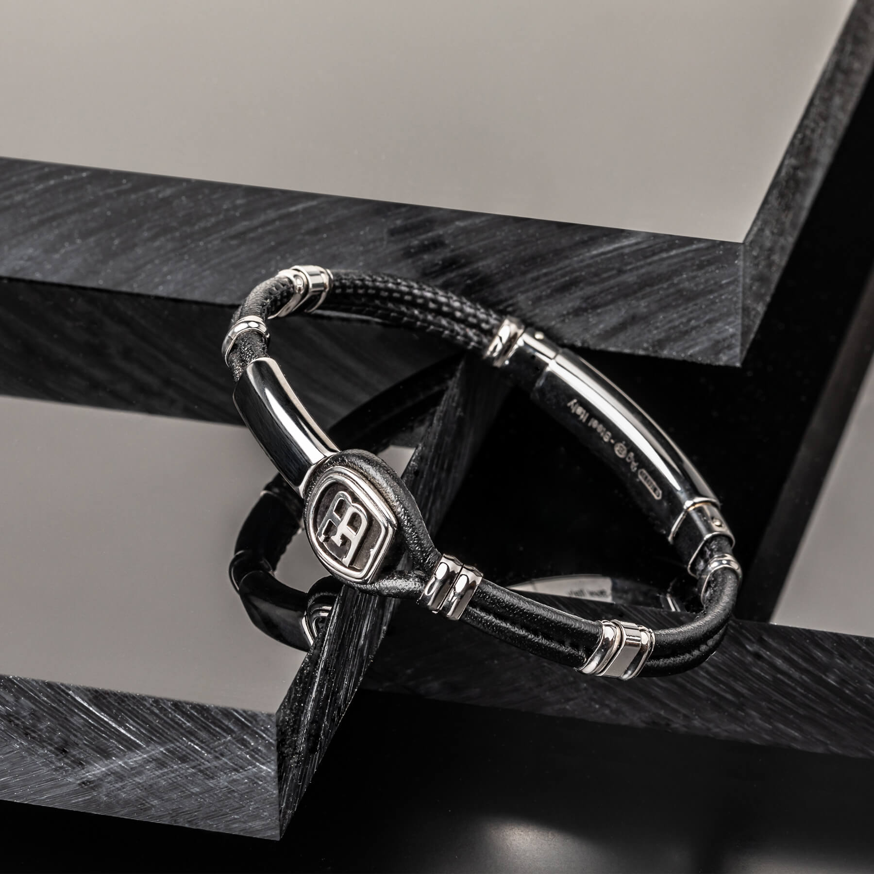 Leather & Sterling Silver Bracelet Black
