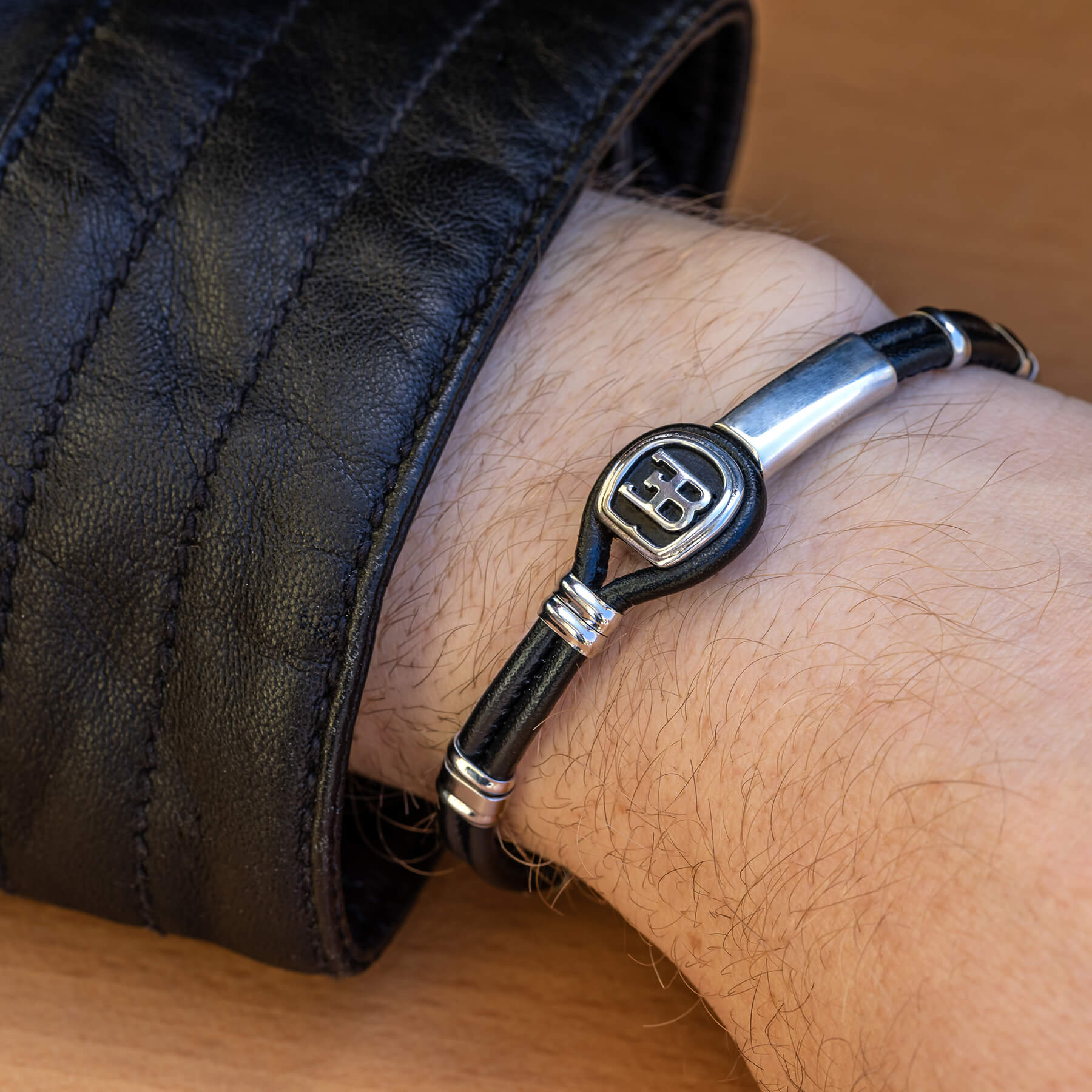 Black Leather & Sterling Silver Bracelet