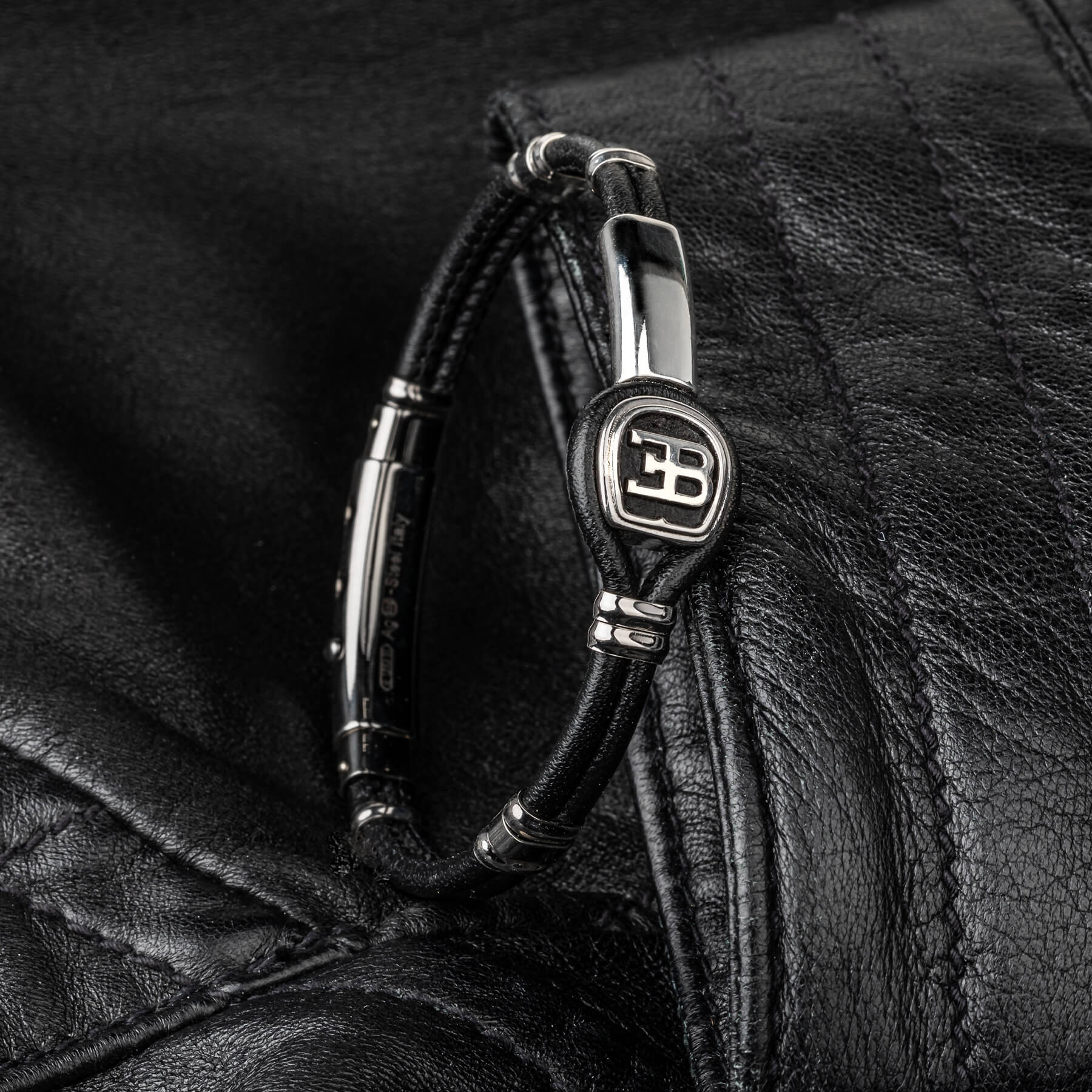 Leather & Sterling Silver Bracelet Black